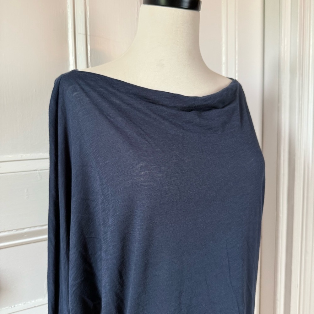 Velvet Women's Cotton Blend Vintage Slub Top Medium Navy Dolmen Sleeves